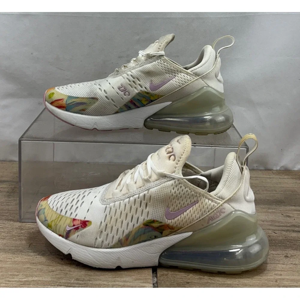 Nike Air Max 270 Floral Sneakers White‎ Pink Women's Size 7 Athletic Shoes